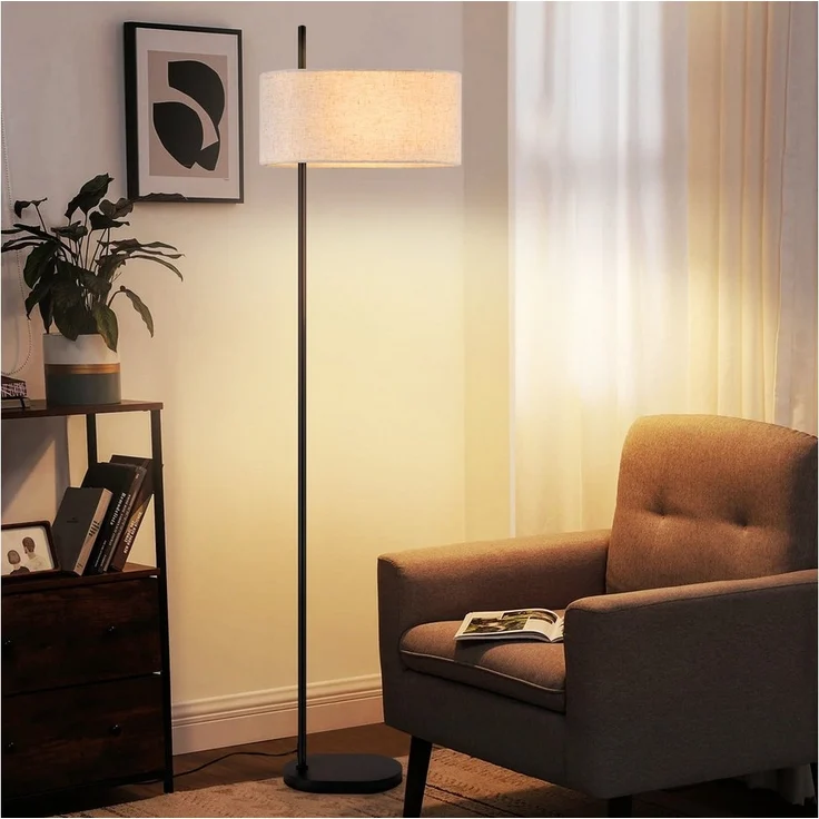 Nettlife Stehlampe Wohnzimmer Vintage Stoffschirm Weiß E27 1/3 Flammig Fußschalter, Fußschalter, ohne Leuchtmittel, mit Regal Standlampe Schlafzimmer Retro für Sofa Landhaus Küche – Bild 1