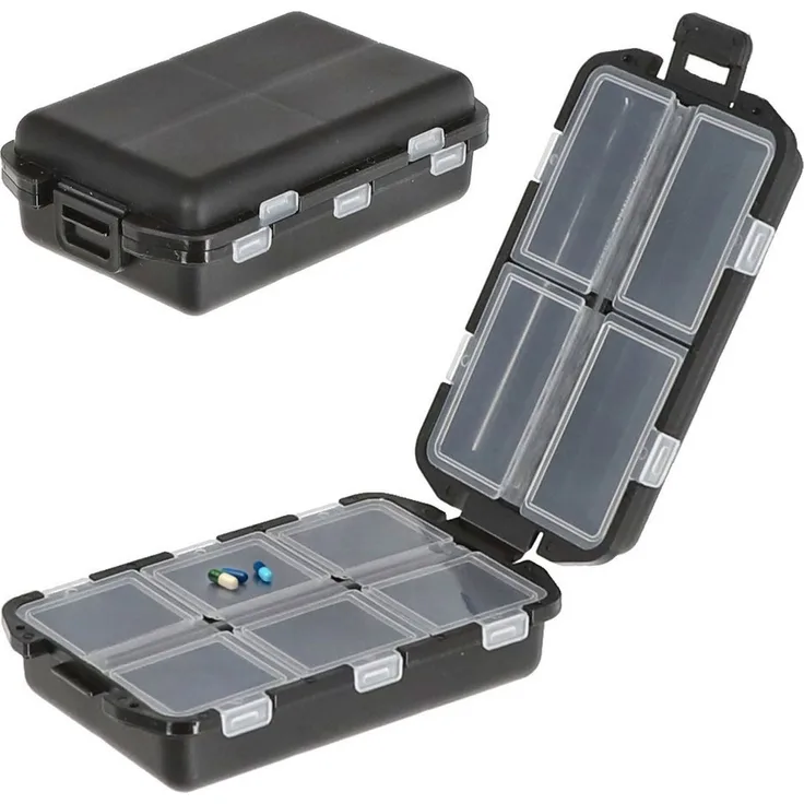 CEPEWA Pillendose Pillenbox 10 Fächer schwarz Kunststoff 10 x 3 x 6,5 cm Box zum Aufklappen