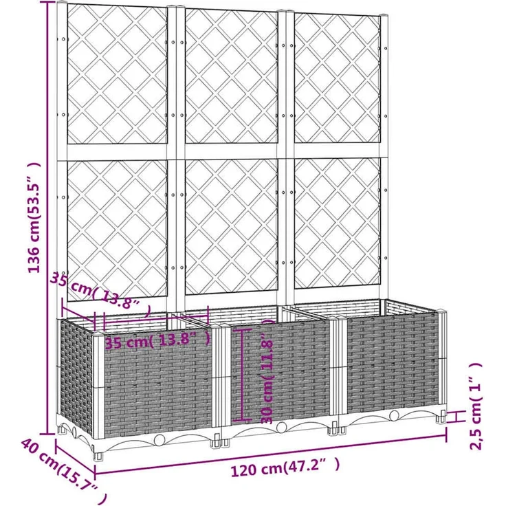 vidaXL Garten-Pflanzgefäß mit Spalier Schwarz 120 x 40 x 136 cm PP 318273 – Bild 8
