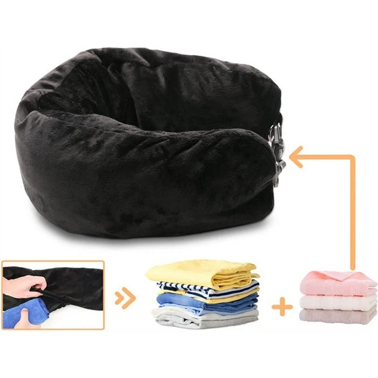 Rutaqian Nackenkissen Reisekissen, Ergonomisches Nackenkissen zum Befüllen mit Kleidung, Befüllbares Schlafkissen, Nackenkissenbezu, 1-tlg, Befüllbares Schlafkissen, Nackenkissenbezu, Tragbares Nacken Stützkissen für Flugzeugstuhl,Auto, Zuhause,Büro,78cm – Bild 2