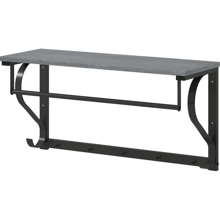 Wandgarderobe mit Ablagefach, 5 Haken und Kleiderstange, 70x25x35,4 cm, Grau – Bild 5