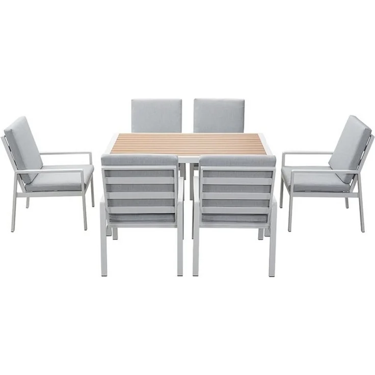 MeXo Gartenlounge-Set Gartenmöbel Set Aluminium Outdoor, (Garten-Essgruppe für 6 Personen, 7-tlg, mit Polywood Tisch & Auflagen), wetterfest für Terrasse & Garten – Bild 4