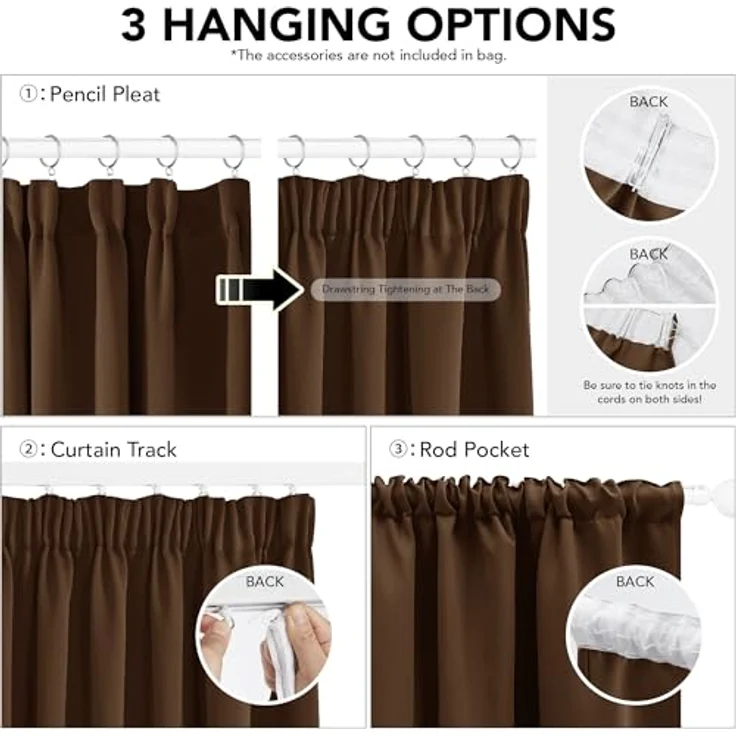 Deconovo Blickdichte Vorhänge mit Kräuselband Gardinen gegen Hitze Braun | 2er Set, H 245 x B 140 cm, Thermal Curtains, Schlafzimmer Gardinen, Schlafzimmer Vorhänge, für gegen Hitze, UV-schutz – Bild 4
