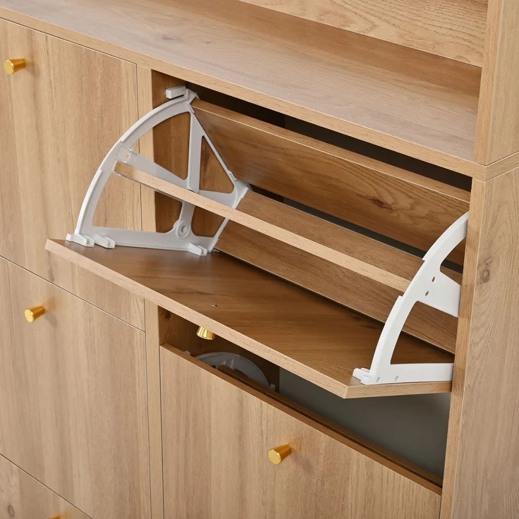 ZUBALIYA Schuhschrank (130 x 25 x 180 cm), 6 Klappfächer, LED - Beleuchtung, Stauraum für Flur und Eingangsbereich, Naturfarben – Bild 12