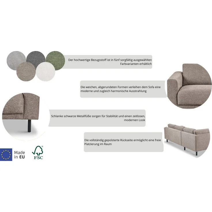 Home affaire Ecksofa Sveeva, L-Form, B. 288 cm, schwarze Metallfüße, langlebiger Webstoff, mit Wellenunterfederung, viele Farben – Bild 2