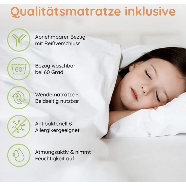 Kids Collective Kinderbett Bodenbett Bett mit Rausfallschutz & Lattenrost Montessori Bett Kinder (Jungen, Mädchen, Kinder, weitere Größen 80x160, 80x180, 90x190, 90x200, 120x200 cm), Jugendbett Gitterbett Einzelbett mit Matratze, Aschgrau 140x200 cm – Bild 4