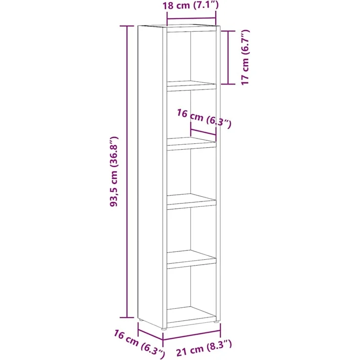 vidaXL CD-Regale 2 Stk. Grau Sonoma 21x16x93,5 cm Holzwerkstoff 815319 – Bild 9