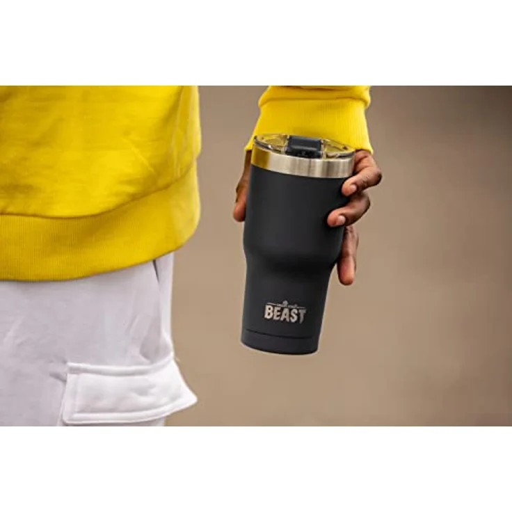 BEAST Edelstahl Becher Vakuumisolierte Tasse Kaffeebecher Doppelwandige Reiseflasche Thermobecher mit Spritzfestem Deckel, Paket mit 2 Strohhalmen, Rohrbürste & Geschenkbox (20oz, Schwarz) – Bild 8