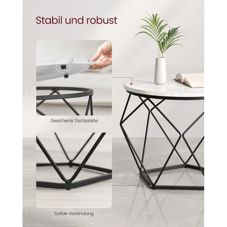 Vasagle Couchtisch rund, 2er Set, Wohnzimmertisch, Beistelltisch, modern, abnehmbare Tischplatte, für Wohnzimmer, weiß-schwarz – Bild 7