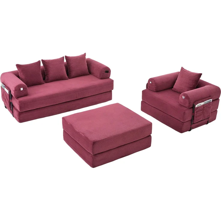 ZUBALIYA Ecksofa 94x67 cm, mit Ablageflächen, mit Cordbezug, mit breiten Armlehnen, modular aufgebaut, mit Schaumstoffpolsterung – Bild 20