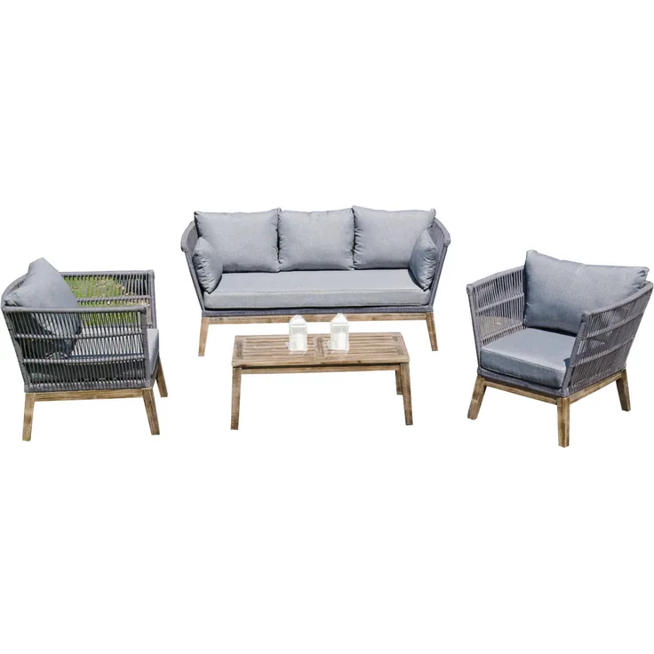 SunnySmart 4-teilige Loungegruppe Astoria Akazienholz und Aluminium mit Polyrope grau