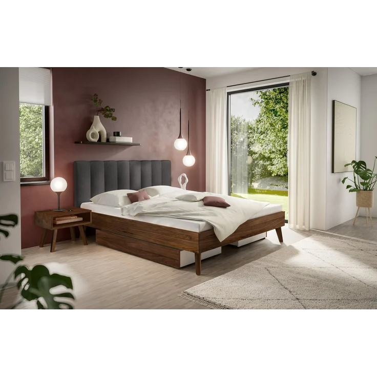 Hasena Bett Taliana Nussbaum mit Polster-Kopfteil 140x200 cm, Fußhöhe 20 cm – Bergamo – Bild 2