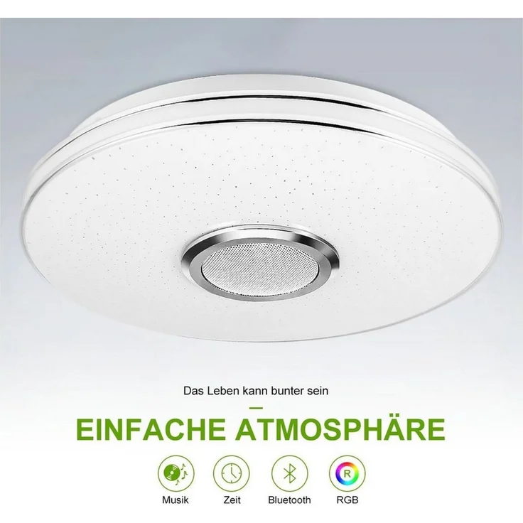 oyajia LED Deckenleuchte LED Deckenlampe mit Bluetooth Lautsprecher, RGB Dimmbar, LED fest integriert, 3000K-6000K-4500K-Nachtlicht-RGB, Dimmbar mit Fernbedienung,für Schlafzimmer/Wohnzimmer/Badezimmer/Küche – Bild 1