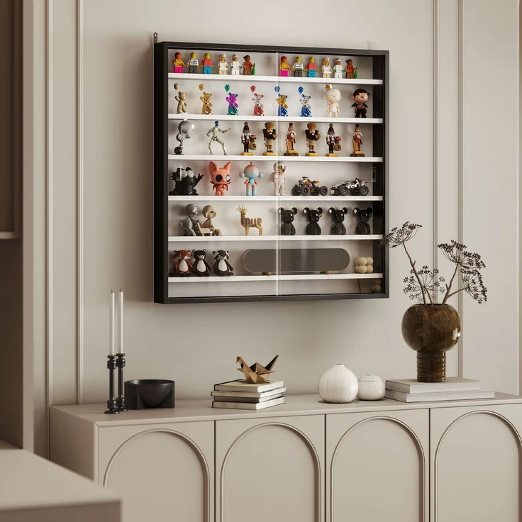 Wandvitrine für Sammlerstücke, 6 höhenverstellbare Böden, 2 Glasschiebetüren, 80 x 9,5 x 83 cm,Cecodadi – Bild 10