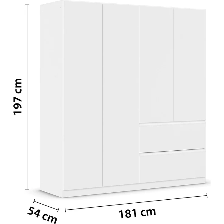 rauch Kleiderschrank, Drehtürenschrank COSTA, 4-türig, push-to-open, Alpinweiß, 181 x 197 x 54 cm – Bild 4