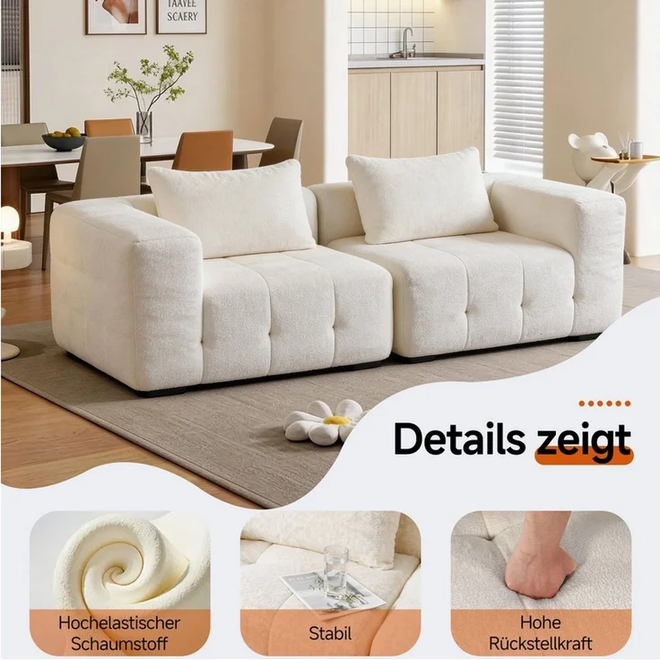 HomeMiYN Ecksofa 210cm L-Form 2-3 Sitzer Modular Ecke sofa für wohnzimmer, 2 Teile, Ohne Montage & Vakuumkomprimiert 180kg Belastbar mit Schlaffunktion – Bild 4