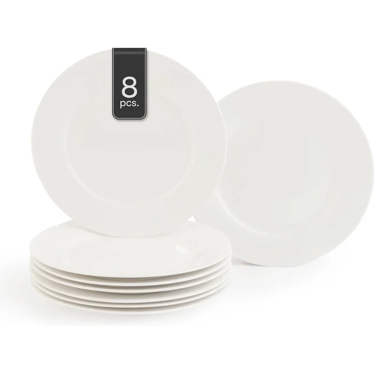 Home4You Dessertteller, 8er Set, Ø 20 cm, Porzellan, Weiß, spülmaschinefest – Bild 1