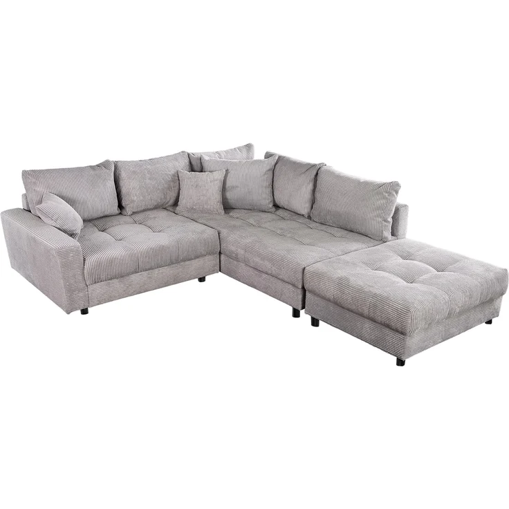 riess-ambiente Ecksofa KENT 220cm hellgrau / schwarz, Einzelartikel 1 Teile, Wohnzimmer · Cord · mit Federkern · inklusive Hocker · L-Form · Modern – Bild 1