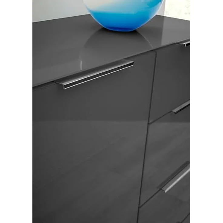 Stella Trading Sideboard Kommode SANTORIN Anthrazit mit Glasfront, Schrank Korpus in Anthrazit mit Oberboden in Glas und Schubladen für Ihren Wohnbereich - 226 x 99 x 40 cm (B/H/T) – Bild 5