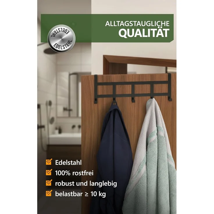 4smile Türgarderobe zum Einhängen – Schwarze Türhaken universell verwendbar, flexible Kleiderhaken Tür, robust - Vielseitige Haken zum Einhängen, platzsparende Türhakenleiste für gesamte Wohnung – Bild 4