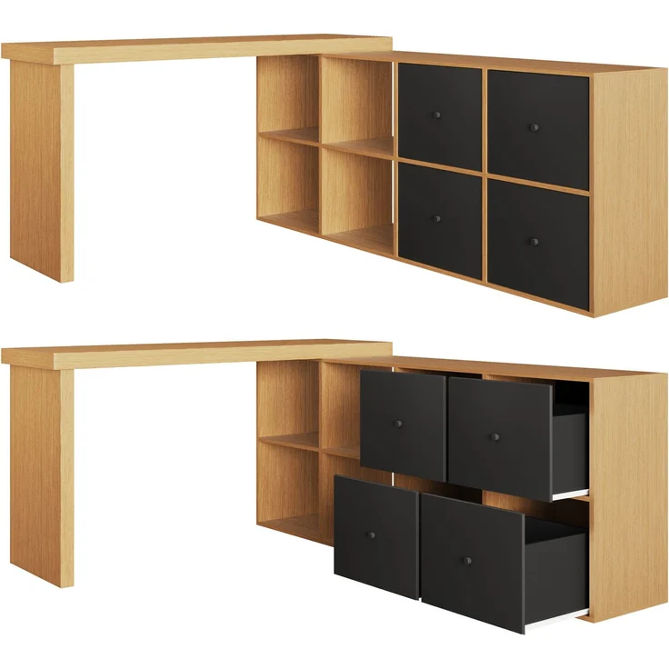 Schreibtisch aus MDF, 360° drehbar mit 8 Fächern, 120x48x78 cm, Schwarz/Eiche – Bild 5