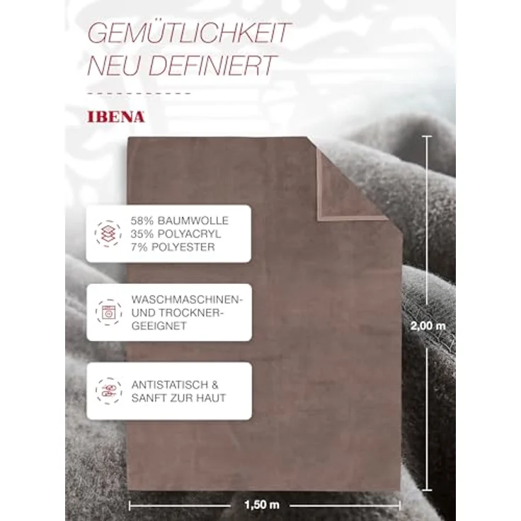 IBENA 'Luxus', Baumwollmischgewebe taupe, 150x200 cm – Bild 4