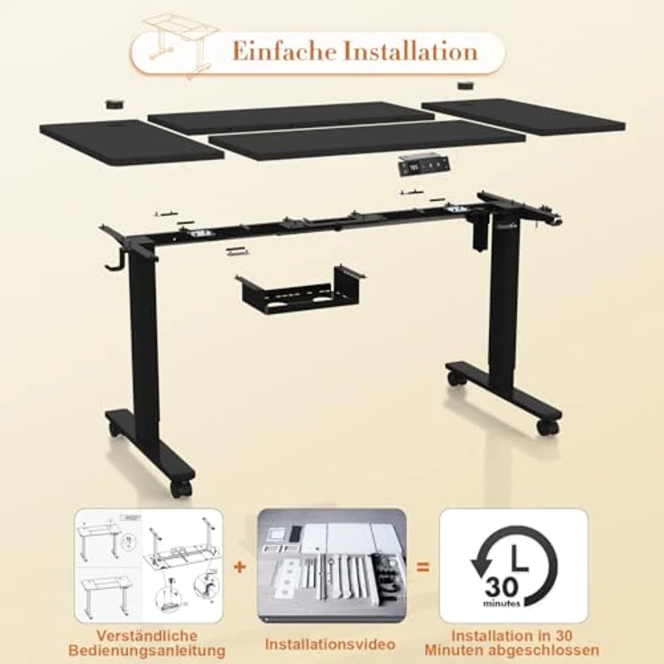 JUMMICO Elektrisch Höhenverstellbarer Schreibtisch 200x100 cm mit Ladestation, Höhenverstellbarer Computertisch mit Kabelmanagement, Ergonomischer Sitz-Steh-Schreibtisch Höhenverstellbarer Tisch – Bild 3