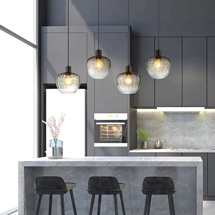 Pendelleuchte, schwarz, Glas rauchfarben, H 120 cm – Bild 6