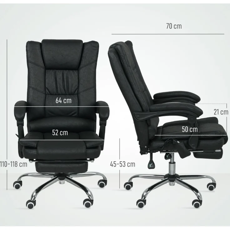 Faumrta Massagstuhl Bürostuhl mit Massagefunktion, inkl. Fu?stütze, h?henverstellbar, 64 cm x 70 cm x 118 cm, SchwarzPolyester64cm*70cm*118cmSchwarz – Bild 3