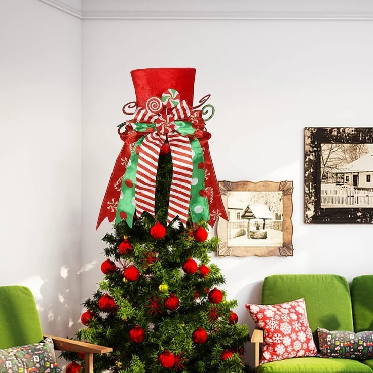 LATERN Weihnachtsbaumspitze 30CM Groß Roter Hut + Gestreiftes Schleifenband – Bild 5