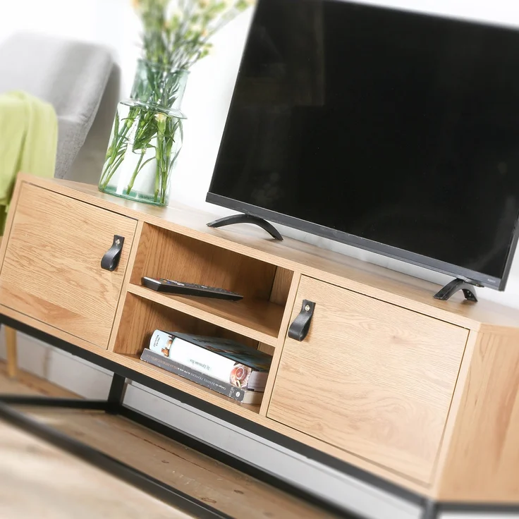 Casâme TV-Möbel Eiche Dekor 2 Türen und zentrale Ablage - L120 cm - Dunkles Holz – Bild 5