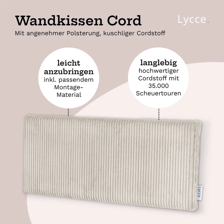 Lycce Kopfstütze Wandkissen Cord - Wandpolster Kopfteil Betten & Rückenkissen Sitzbank, (1 St) – Bild 5