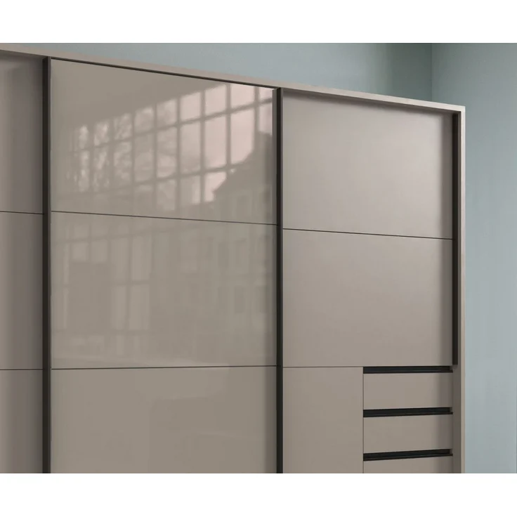 Schwebetürenschrank Kleiderschrank 3-trg 273cm Sandgrau, Glasfront Passepartout – Bild 5