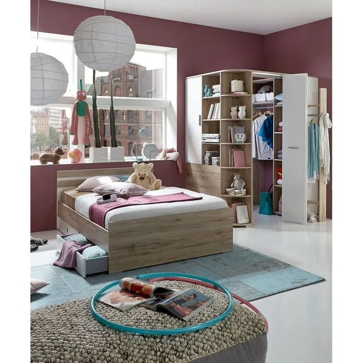 Lomadox Jugendzimmer-Set JOHANNESBURG-43, (Sparset, 4-tlg), San Remo Eiche Nb. und weiß, begehbarer beleuchteter Eckkleiderschrank – Bild 5