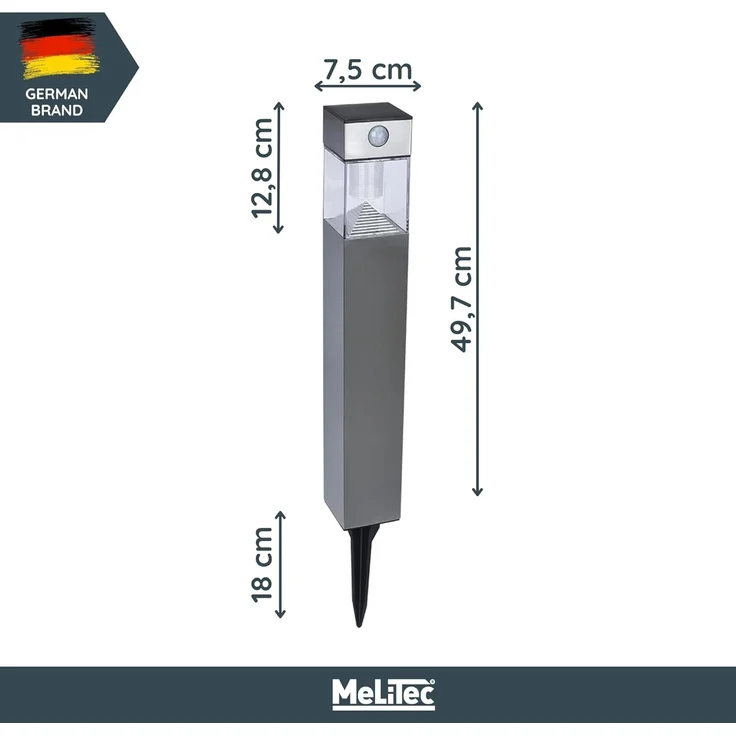 MeLiTec Solar Gartenleuchte rund/ eckig mit Bewegungsmelder, Edelstahl silber / anthrazit : Edelstahl matt : Eckig – Bild 5