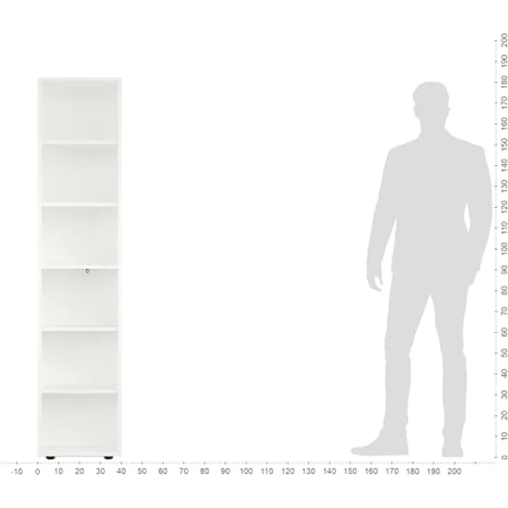 KOMTO Bücherregal Lumo 40 cm Weiß Regal mit 3, 4 or 6 Ebenen und Höhenverstellbare, Regale Standregal Aufbewahrungsregal Bookshelf – Bild 10