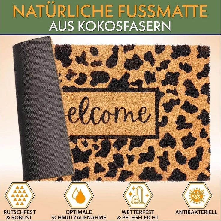 BRUBAKER Fußmatte 45 x 75 cm - Welcome mit Leopardenmuster - Schmutzfangmatte, Rechteckig, Höhe: 15 mm, Türmatte für Außen und Innen - Wetterfest und Rutschfest – Bild 2