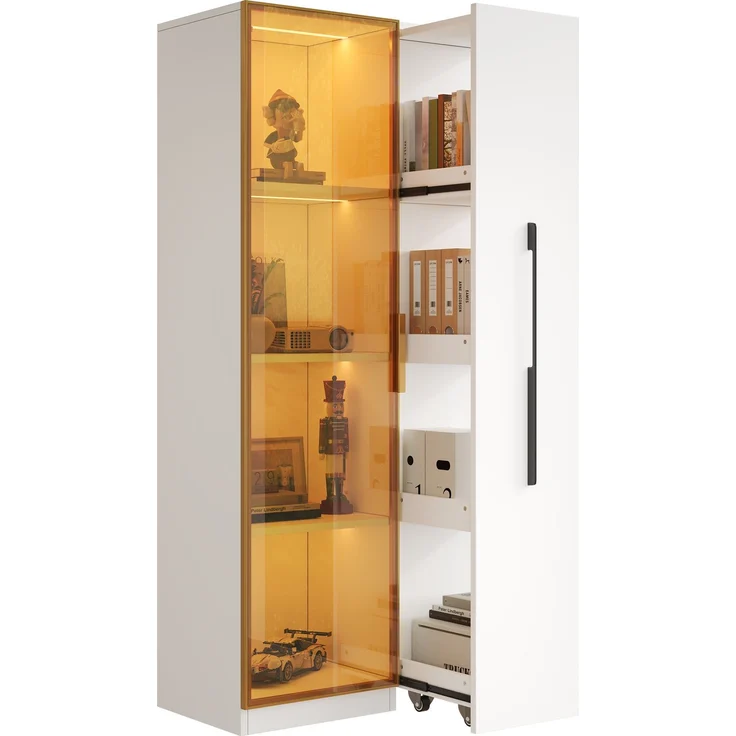 70×40×160cm große Vitrine mit Glastüren,seitlichen Schubladen und integrierter LED-Beleuchtung. Ein elegantes, vielseitiges Ausstellungs-und Aufbewahrungsmöbel–Weinschrank, Bücherregal, Esszimmerschran--Weiß--175.01x46x11.51cm--YOUDENOVA – Bild 6