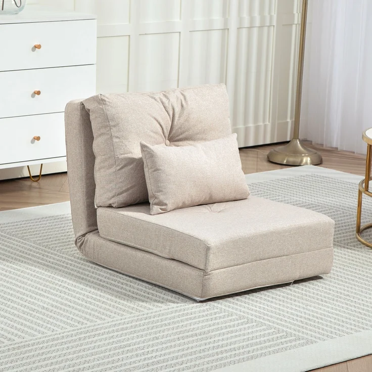 MELAYR, Bodensessel Klappmatratze Schlafmatte, 2-in-1-Design, abnehmbares Kissen, 60 x 80 x 56 cm, Beige – Bild 3