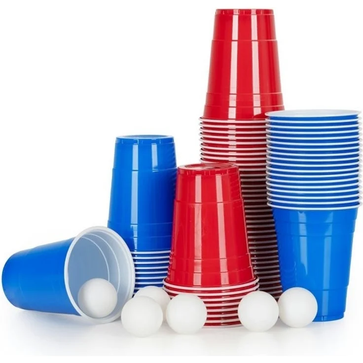 Stagecaptain Beer Pong Becher und Bälle, 90 Becher und 6 Spielbälle, Kunststoff rot / blau, 473 ml – Bild 4