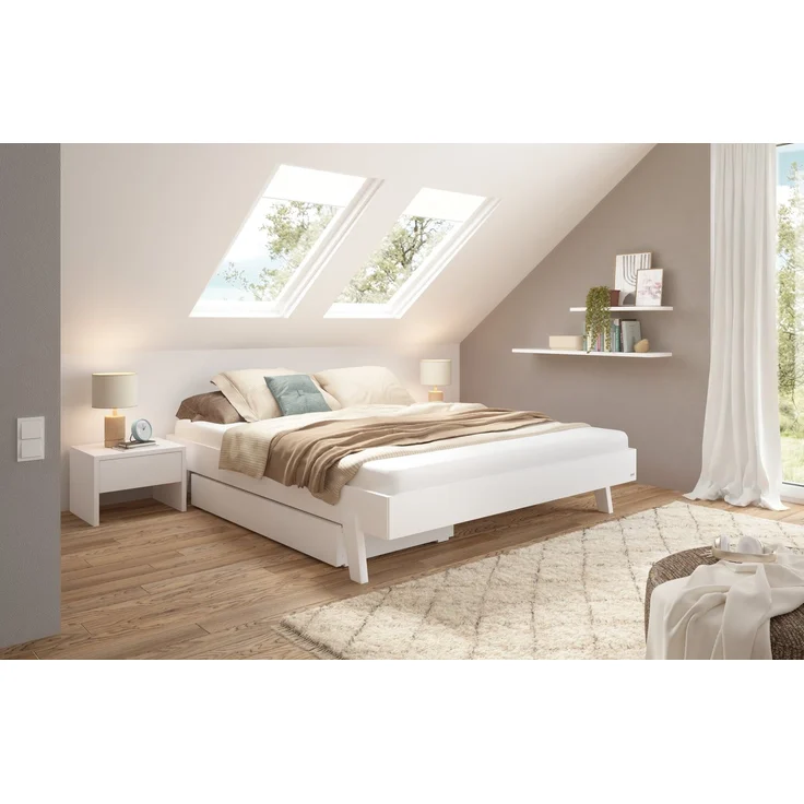 Hasena Bett Molino Weiß ohne Kopfteil, Kollektion Trento 140x210 cm, Komforthöhe 25 cm MDF weiss deckend – Bild 2