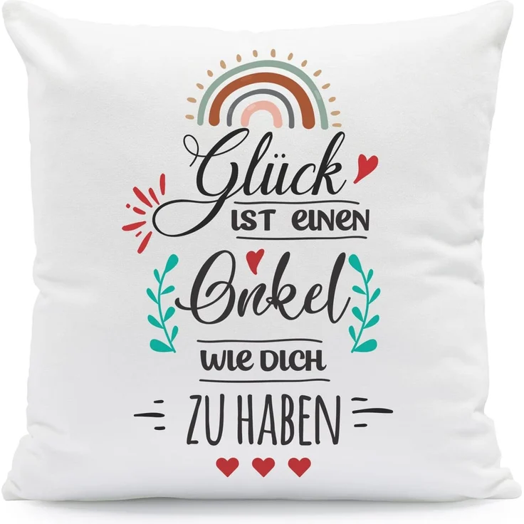 GRAVURZEILE Zierkissen mit Spruch - Glück ist - Geschenk für Freunde & Familie -, starke Farben ohne verblassen - Onkel - mit Füllung – Bild 1