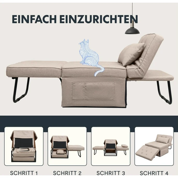 FLEXISPOT Schlafsofa Relaxsessel mit Liegefunktion, Loungesessel, Ottoman, Beige, klappsofa – Bild 3