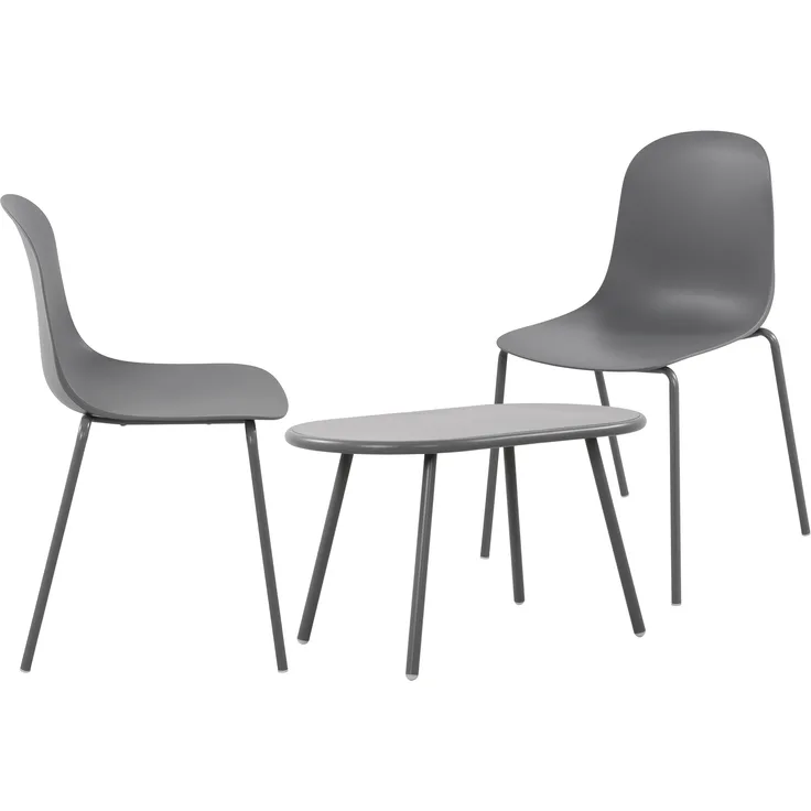 CLP 2er Sitzgruppe Veldin Set 1 Tisch 2 Stapelstühle wetterfest UV-beständig,dunkelgrau