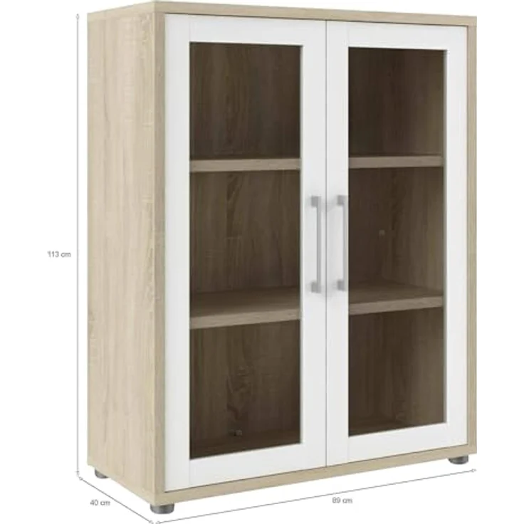 Dmora - Kommode Laureen, Wohnzimmerbuffet, Wohnzimmer-Sideboard, Moderne Küchen-Speisekammer, 89x40 h113 cm, Eiche und Weiß – Bild 3