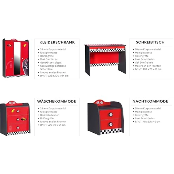 Kinderzimmer komplett Set Autobett Rio 5 teilig Rot – Bild 6