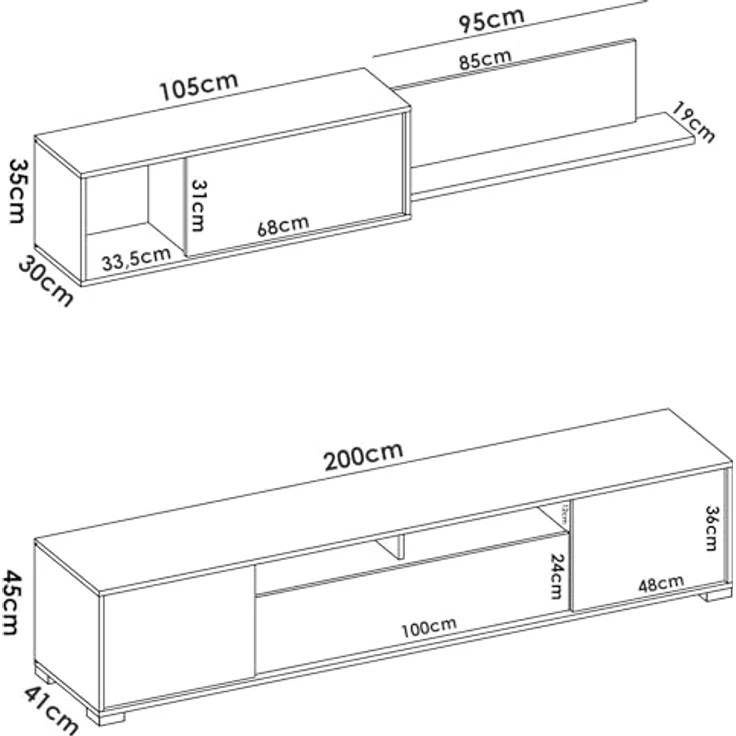 Dmora - Gruf Wandsystem, TV-Ständer-Wohnzimmerset, Mehrzweck-Wohnzimmermöbel, 200x41h180 cm, Eiche und Weiß – Bild 4