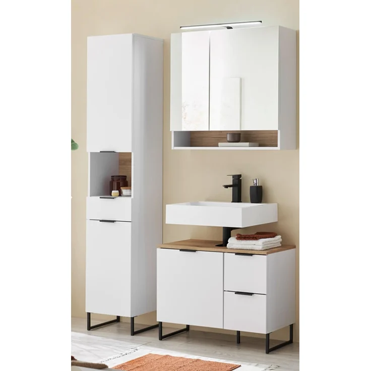 Badezimmer-Set >Denver< (3-tlg.) in weiß matt / Evoke Eiche Dekor - 140x195x35 (BxHxT) – Bild 1