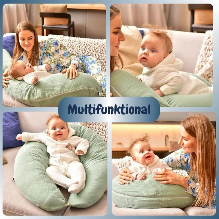 SEI Design Stillkissen Seitenschläferkissen XXL Babynest - Baby Erstausstattung Neugeborene, Schwangerschaftskissen 190x30 cm, Schwangerschaftskissen mit Bezug, Musselin Bezug 100% BIO Baumwolle, 100% Vegan – Bild 3