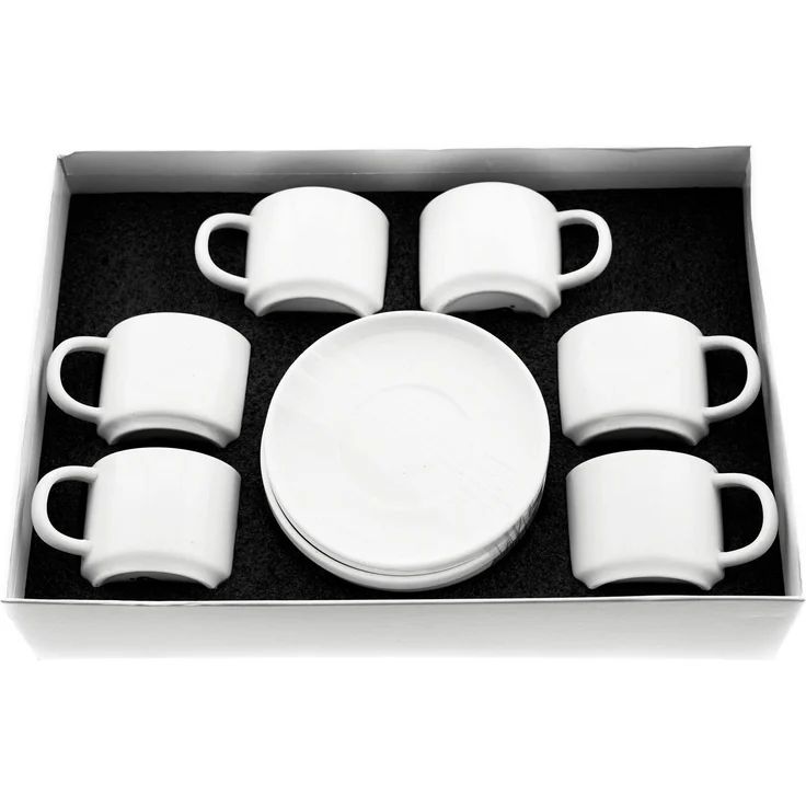 Mulex 12 Teilger Mokkatassen-Set mit Untertasse aus Porzellan Mokkaservice 100 ml Weiß – Bild 3